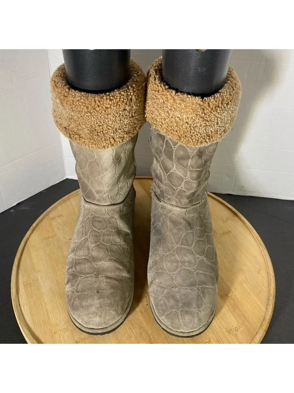 Stuart Weitzman Brown Suede Leather Faux Fur Lined Boot Womens Size 10